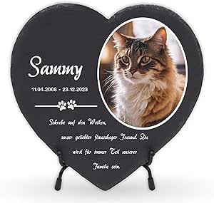 LAUBLUST Personalised Heart Shape Grave Plate with Name & Photo as Grave Decoration for Dogs, Cats & Other Pets - Paws, 3 Sizes | Slate Plate with Engraving as Animal Grave Stone Decoration & Animals