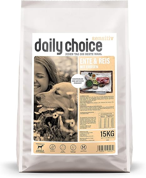 daily choice sensitiv - 15 kg - dry food for dogs - duck and rice with peas - monoprotein and wheat free - suitable for nutrition-sensitive dogs - with chicory and green-lipped mussel