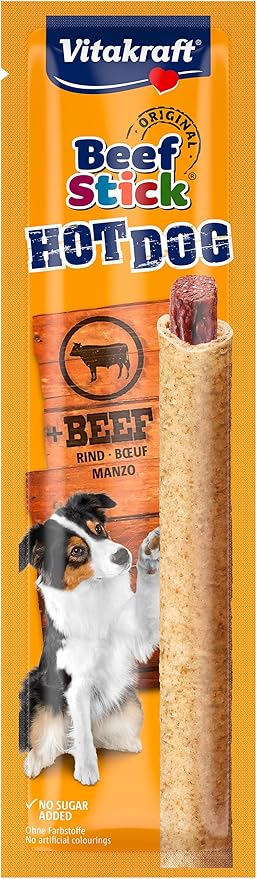 Vitakraft Beef Stick Hot Dog Treats, Beef in Grain Coat, Dog Training Treat, No Added Sugar (1 x 30 g)