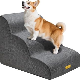 Gimars Dog Stairs with 30D High Density Foam & Extra Wide Stable 3 Steps 40 cm High, Removable Washable Cover, Non-Slip Base, Portable Ramp for Small Dogs to Sofa, Bed, Car