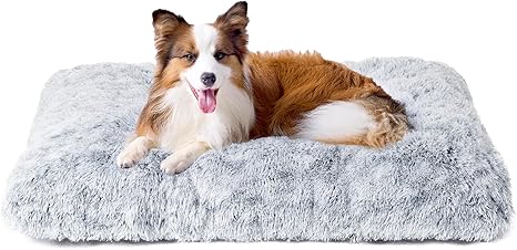EHEYCIGA Fluffy Dog Bed, Medium Dogs, Dog Cushion, Large Dogs, Washable, Cuddly Non-Slip Dog Mat with Long Plush, Grey, 90 x 60 cm