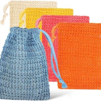 FRCOLOR 10 Pieces Soap Saver Bags Made of Natural Cotton Exfoliating Soap Bags for Foaming and Drying Soap Pieces Various Colours Watermelon