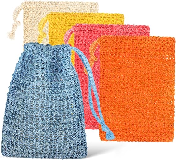 FRCOLOR 10 Pieces Soap Saver Bags Made of Natural Cotton Exfoliating Soap Bags for Foaming and Drying Soap Pieces Various Colours Watermelon