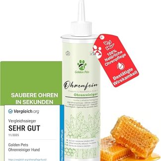 Golden Pets Test Judgment Very Good Ear Cleaner for Dogs and Cats 100% Natural Ear Rinse Against Itching, Inflammation and Earwax I Ear Care 250 ml