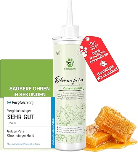 Golden Pets Test Judgment Very Good Ear Cleaner for Dogs and Cats 100% Natural Ear Rinse Against Itching, Inflammation and Earwax I Ear Care 250 ml