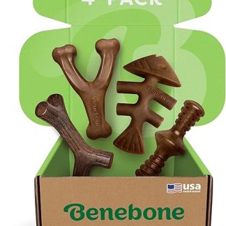 Benebone Durable Dog Chew Toy Box for Aggressive Chewers with Wishbone, Fishbone, Stick & Zaggler, Medium