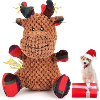 FWLWTWSS Dog Toy Squeaky, Elk Christmas, for Small Dogs, Interactive Washable Toy for Small, Medium Dogs and Puppies
