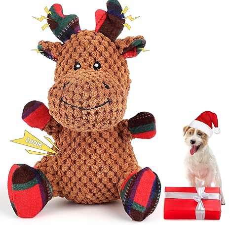 FWLWTWSS Dog Toy Squeaky, Elk Christmas, for Small Dogs, Interactive Washable Toy for Small, Medium Dogs and Puppies