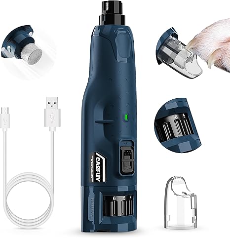 Casfuy Dog Claw Grinder - (45dB) 6 Speed Pet Claw Grinder with 2 LED Lights for Large, Medium and Small Dogs and Cats, Electric Dog Claw Cutter with Dust Cap
