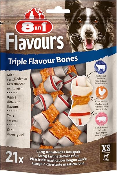 8in1 Triple Flavor Chewing Bones XS 21 pieces wrapped with chicken fillet