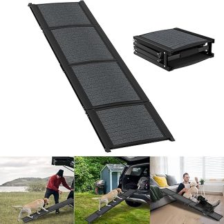 YRHome Dog Ramp Foldable Car Dog Ramp 157 cm Dog Stairs Dog Car Ramp with Non-Slip Surface & Foam Handle Portable for Large Dogs up to 110 kg for Trucks SUV Bunk Beds Black