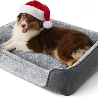 Bedsure Large Dog Bed - 89 x 63 x 17 cm Dog Sofa for Large Dogs Washable Dog Basket with Removable Washable Cover Dog Couch with Non-Slip Underside Cuddly Soft Dog Bed Large Grey