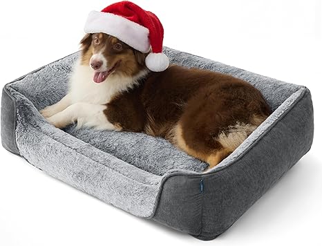 Bedsure Large Dog Bed - 89 x 63 x 17 cm Dog Sofa for Large Dogs Washable Dog Basket with Removable Washable Cover Dog Couch with Non-Slip Underside Cuddly Soft Dog Bed Large Grey