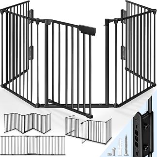 Kiduku® Fireplace safety grille metal 305 cm. Foldable barrier grille configuration grille incl. 5 elements, door.