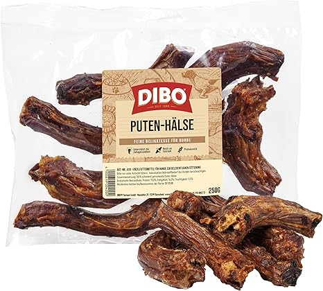 DIBO Turkey Necks, 250 g Bag, the Small Natural Chew Snack or Treat for In Between, Dog Food, Quality Chew Item without Chemicals