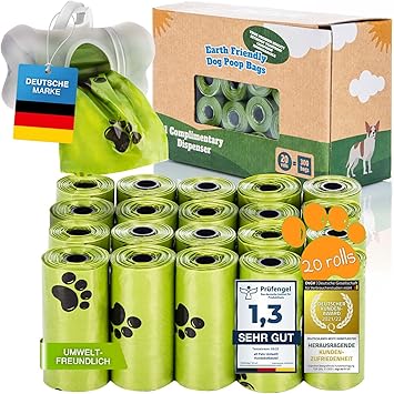 Organic Dog Waste Bags with Dispenser, Compostable Poop Bags, 100% Biodegradable Dog Bags with Lead Holder