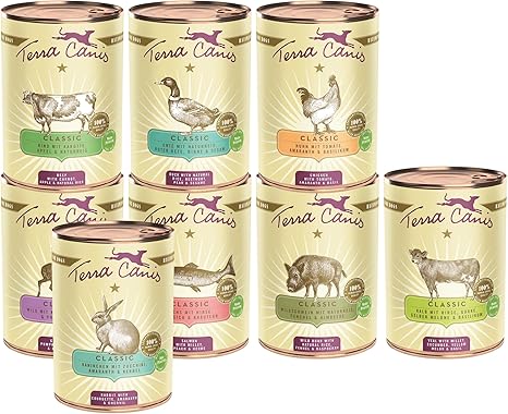 Terra Canis Classic Wet Dog Food, 8 x 400 g, Premium Wet Food for Adult Dogs of All Breeds, with Raw Materials, 100% Food Grade