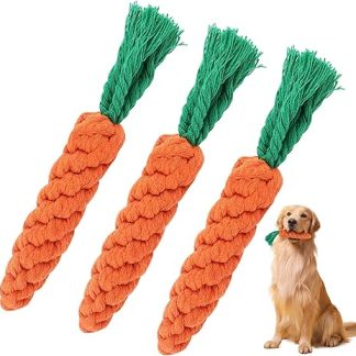 Parastar Pack of 3 Dog Toys Carrot, Dog Toy for Small Dogs Puppy Toy Set, Puppy Carrot Rope Toy Braided, Chew Toy Puppy for Small Medium Puppies
