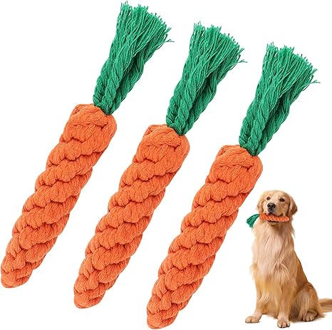 Parastar Pack of 3 Dog Toys Carrot, Dog Toy for Small Dogs Puppy Toy Set, Puppy Carrot Rope Toy Braided, Chew Toy Puppy for Small Medium Puppies