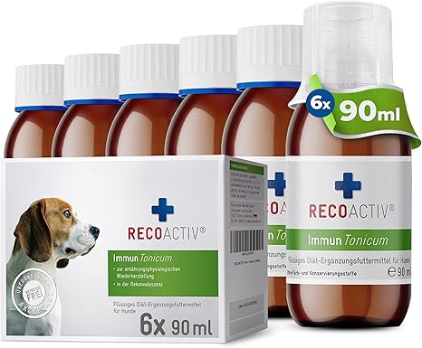 RECOACTIV Immune Tonic for Dogs, 6 x 90 ml, Diet Supplementary Feed for Immune Support and Prevention of Deficiency Symptoms, Effective Dietary Appetite Stimulator