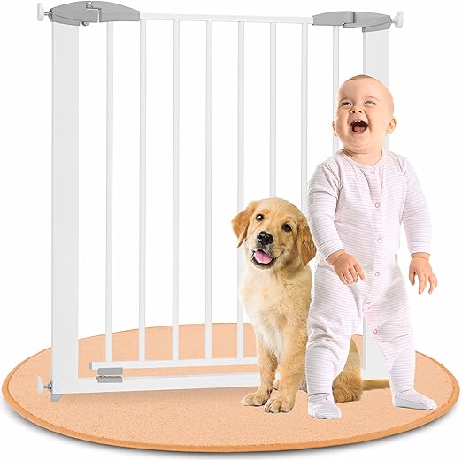 ib style Yael Door Safety Gate for Babies, 73.5-81.5 cm, No Drilling, Stair Safety Gate for Clamping, Sturdy Protective Gate, Dog Barrier, Safety Gate for Children, Metal, White