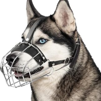 CleverTail Metall Husky Maulkorb für große Hunde - Korb Maulkörbe für Hunde mit verstellbaren Lederriemen - Stahlkäfig Hundemaulkorb gegen Beißen und Fressen - Mundschutz für große und mittelgroße