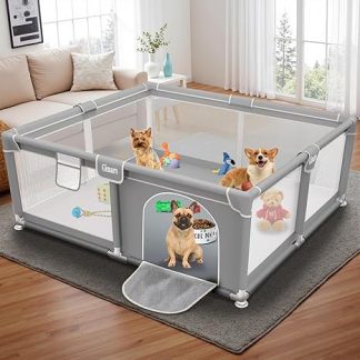127 x 127 x 66 cm Puppy Enclosure with Door, Dog Pen for Puppies or Small Dogs, Sturdy Safety Fence Enclosure with Thick Fabric, Robust Nylon Net, Machine Washable