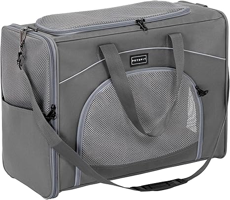 Petsfit Airplane Dog Bag 55 x 40 x 23 cm & Flight Bag Dog Transport Box Cat Transport Bag Dog Cats Safe Transport in Car, Plane and Train, with 2 Placement Methods, L/Grey