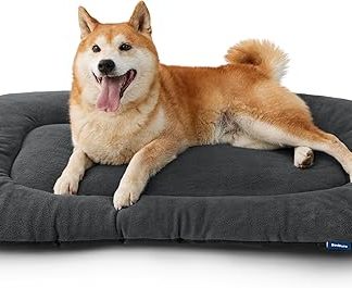 Bedsure Washable Dog Mat Large - Non Slip Bottom Dog Crate Bed - Comfortable Fleece Dog Mattress for Kennel, Soft Large Dog Bed for Cats Puppies Indoor - L 89x56 cm, Dark Grey