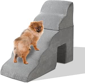 LEADZM Dog Stairs with 28D High Density Foam - 5 Steps 74 cm High for Dogs of All Sizes - Two-Piece Design with Tunnel - Removable Washable Cover, Portable Ramp for Small Dogs to Bed, Sof