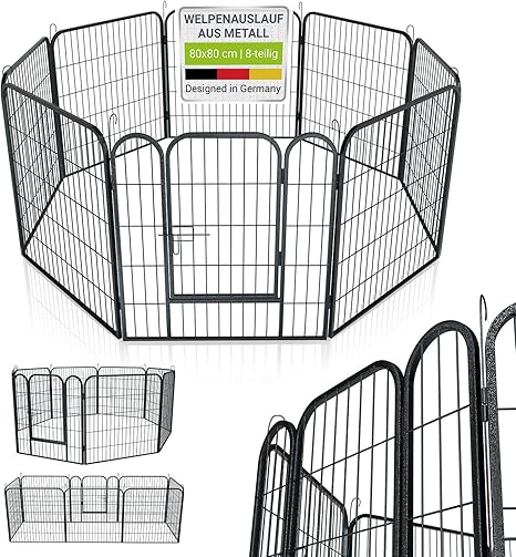 Sam´s Pet Metal Puppy Run Enclosure with Lockable Door, 80 cm, Pet Playpen for Dogs, Cats & Small Animals, Puppy Playpen, Outdoor Playpen Run