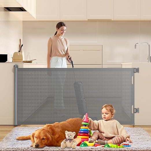 Stair Safety Gate, Extendable 0-180 cm, Stair Gate, One-Handed Operation, Baby Barrier Gate, Automatic Locking Design, Child Safety Gate for Stairs, Doors, Indoors, Outdoor (Grey)