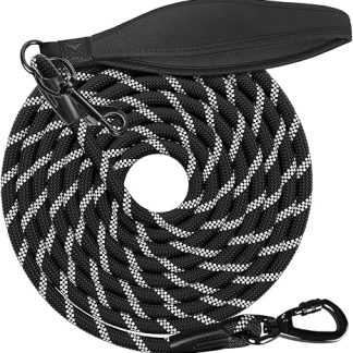 Recall Lead for Dogs, 10 m Reflective Dog Lead with Padded Handle and 2 Carabiner Hooks, Long Training Lead Robust Braided Training Lead for Small to Large Dogs