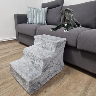 TRUTZHOLM Dog Stairs 3 Steps Dog Ramp for Bed and Sofa, Removable, Washable Plush Cover in Anthracite, Robust Dog Stairs, Cat Stairs, Dog Ramp Gentle on the Joints