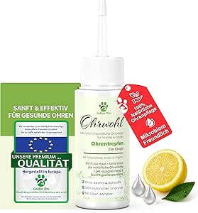 Golden Pets Ear Drops for Dogs & Cats, Winter Protection, 100% Natural Ear Care, Silver Citrate, Inulin & Alpha Glucan, Microbiome Friendly & Alcohol Free, 50 ml