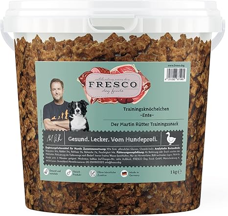 FRESCO Dog Martin Rütter Training Ankle Duck 1 kg | Treats for Dogs with Lots of Meat | Grain-Free & Sugar Free | 100% Fresh Ingredients | for Reward, Training and as a Snack
