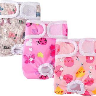 Demigreat Female Dog Heat Pants Pack of 3 M, Highly Absorbent and Sanitary Towels Dog Nappies for Female Dogs, Adjustable Size – Pink Flower