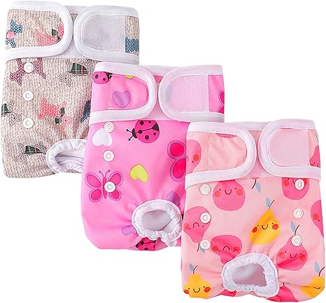 Demigreat Female Dog Heat Pants Pack of 3 M, Highly Absorbent and Sanitary Towels Dog Nappies for Female Dogs, Adjustable Size – Pink Flower