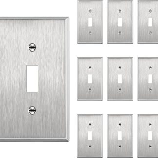 Enerlites Stainless Steel Toggle Switch Wall Plate 430 Gauge Standard Size 1-4 Gang Options Available 1 Gang Stainless Steel 10 Pack Silver