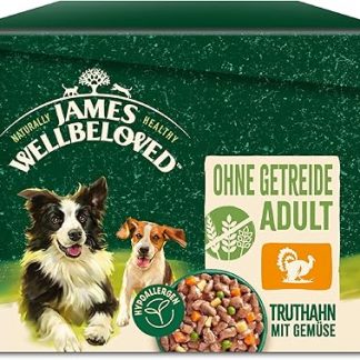 James WELLBELOVED 12 x 90 g Dog Portion Bags, Wet Food without Cereals, Turkey & Vegetables in Sauce