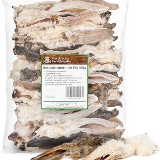 Kaureks Natur Hundeleckerlies, 500 g Rabbit Ears with Fur, Rabbit Ears, Low Fat, Chew Items, Chew Snack