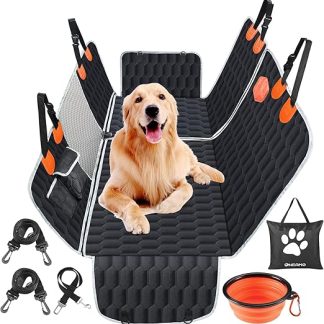 OneAmg Dog Blanket Car Rear Seat Car Seat Cover Dog with Viewing Window, Side Protection and Seat Belt Scratch-Resistant Waterproof Non-Slip Universal Dog Car Blanket Back Seat 130 x 139 cm