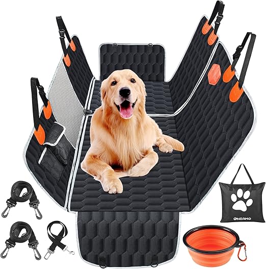 OneAmg Dog Blanket Car Rear Seat Car Seat Cover Dog with Viewing Window, Side Protection and Seat Belt Scratch-Resistant Waterproof Non-Slip Universal Dog Car Blanket Back Seat 130 x 139 cm