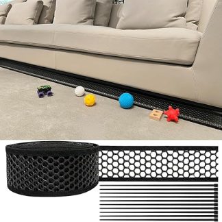 Pet Under Sofa Blocker, 3 Inch Cutable PVC Underbed Blocker for Cats and Dogs, 30 Feet Mesh Roll for Carpets and Smooth Floors, Black