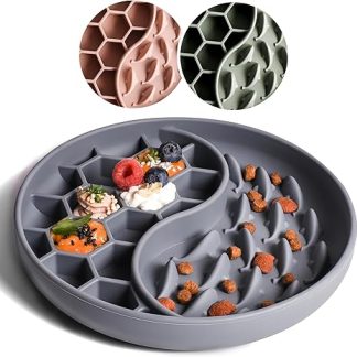 ne&no® Anti Sling Bowl for Dogs and Cats, Slow Feeder, Lick Mat Dog with Large Suction Cup, Cat Licking Mat for Wet Food and Dry Food (Grey Blue)