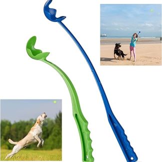 Relaxdays Ball Launcher for Dogs, Set of 2 Ball Launcher, Throwing Slingshot for Tennis Balls, Throwing Arm, Dog Toy, Blue/Green, Pack of 2