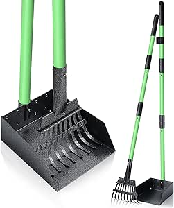 REAPALOT Dog Poop Scooper, Durable Metal Tray and Rake Set, Stainless Steel Dog Waste Collector with Long Handle for Large, Medium, Small Dogs