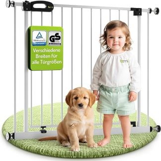 Bomi XXL Clamping Stair-Gate 83 - 243 cm, 90 ° Stop, Closes Automatically, in Narrow White Metal, Safety Gate for Stairs and Doors for Babies, Toddlers, Animals