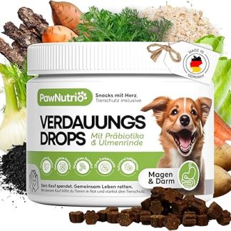 PawNutrio Digestive Drops for Dogs with Elm Bark - Against Grass & Faeces, Diarrhea & Heartburn - Intestinal Flora - With Prebiotics, Monoprotein, Hypoallergenic, 100% Natural - Pack of 120