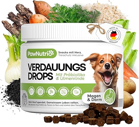 PawNutrio Digestive Drops for Dogs with Elm Bark - Against Grass & Faeces, Diarrhea & Heartburn - Intestinal Flora - With Prebiotics, Monoprotein, Hypoallergenic, 100% Natural - Pack of 120